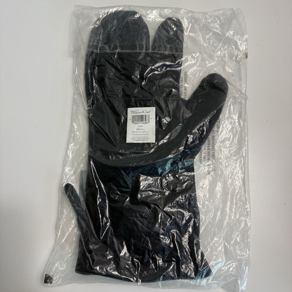 The Pampered Grill Glove Chef BBQ Mitt Black Suede Cowhide Machine Washable NEW